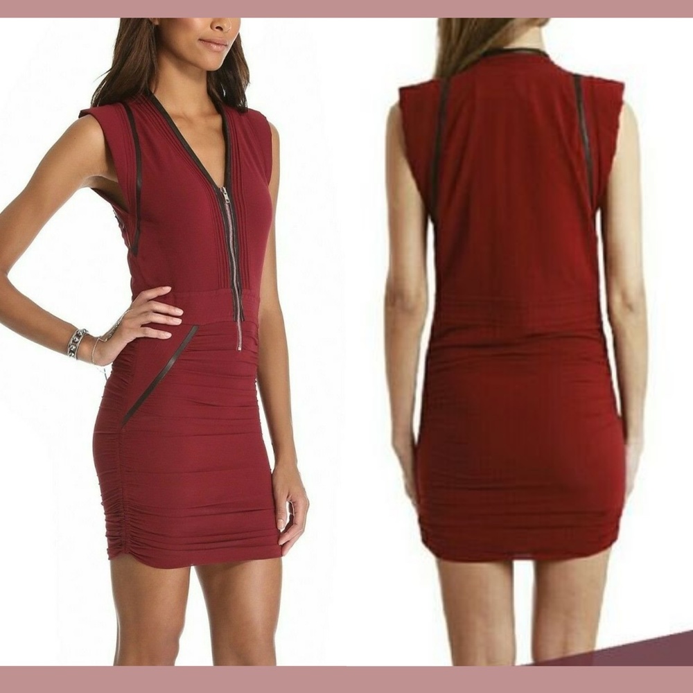 NWT IRO [SZ‎ 38 ] Jadela Leather Trim Mini Dress in Burgundy Red Sexy Club